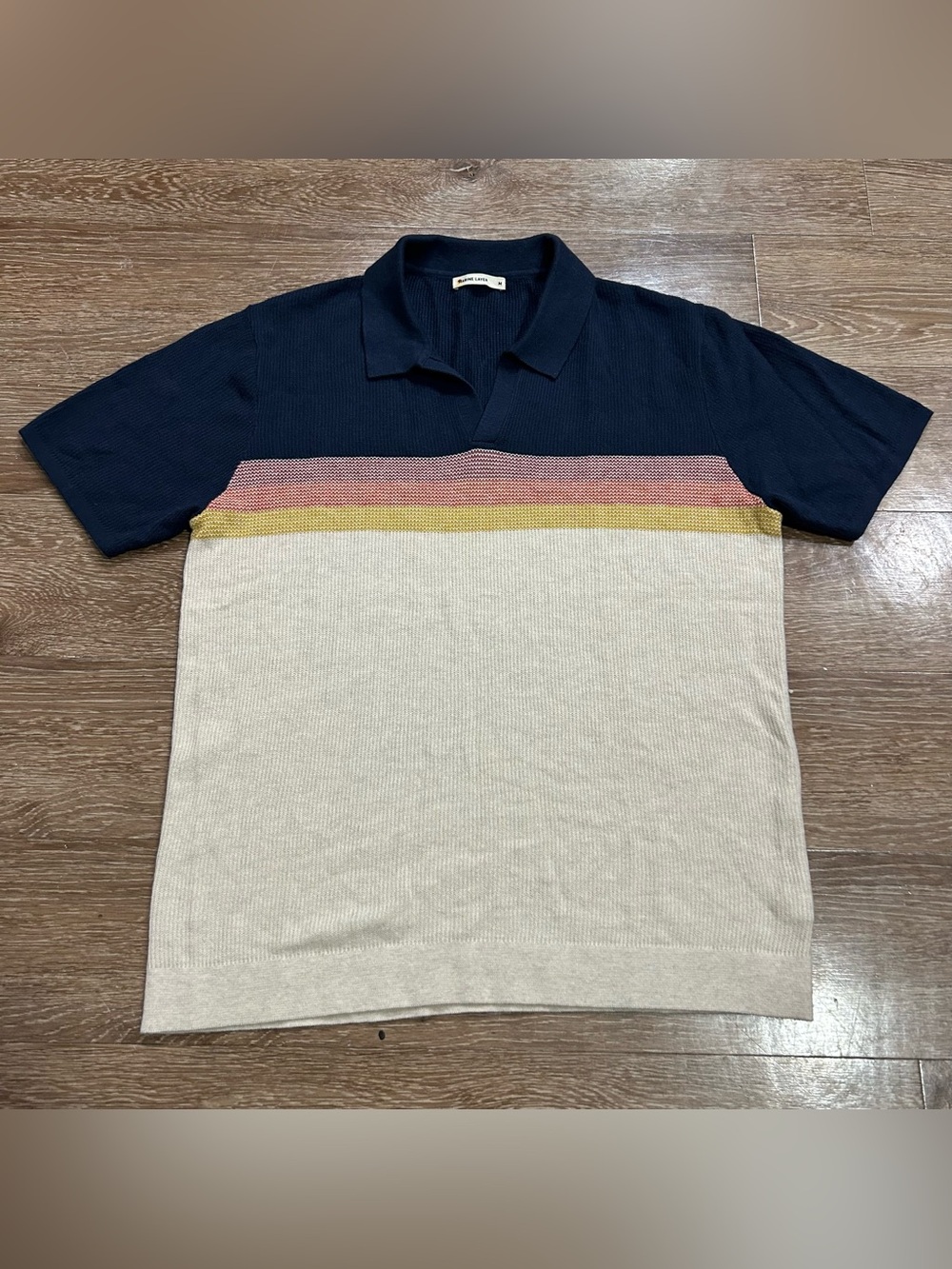Marine Layer Men’s Medium Merino Wool Blend Knit Polo Shirt Colorblock Striped